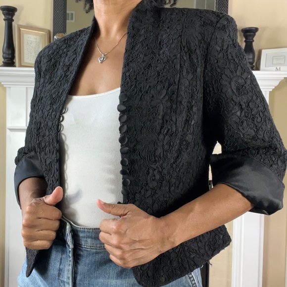 Talbots Black Lace & Satin Button Detail Evening Jacket, 8P - Picture 4 of 5